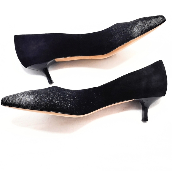 Sesto Meucci Binny Black Suede Flash Glitter Kitten Heel Slip-On Pumps - Picture 5 of 13
